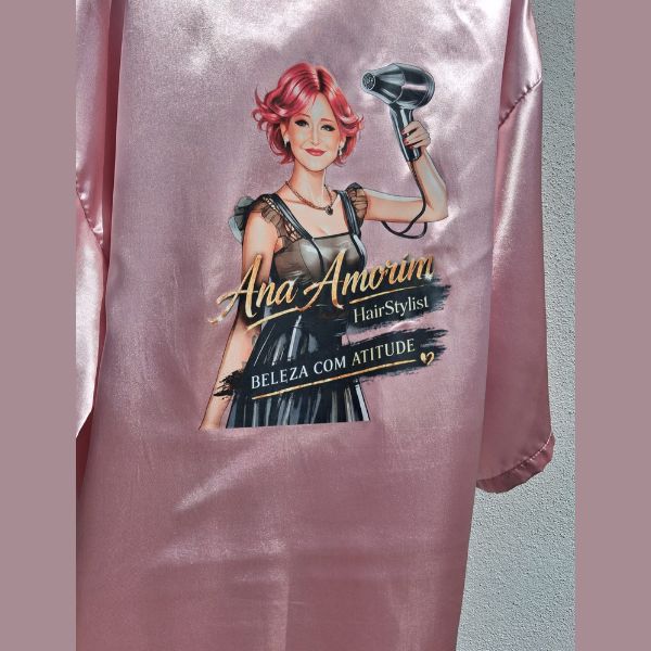 Robe de cetim rosa estampa personalizada
